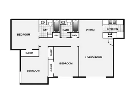 floor plan of a two bedroom apartment at The Oakmont Apartment Homes 